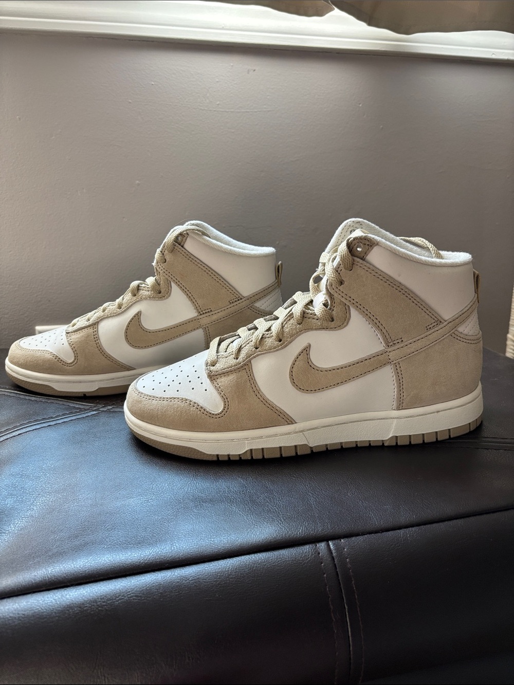 Nike Men’s High-Top Sneakers in Cream and White Suede